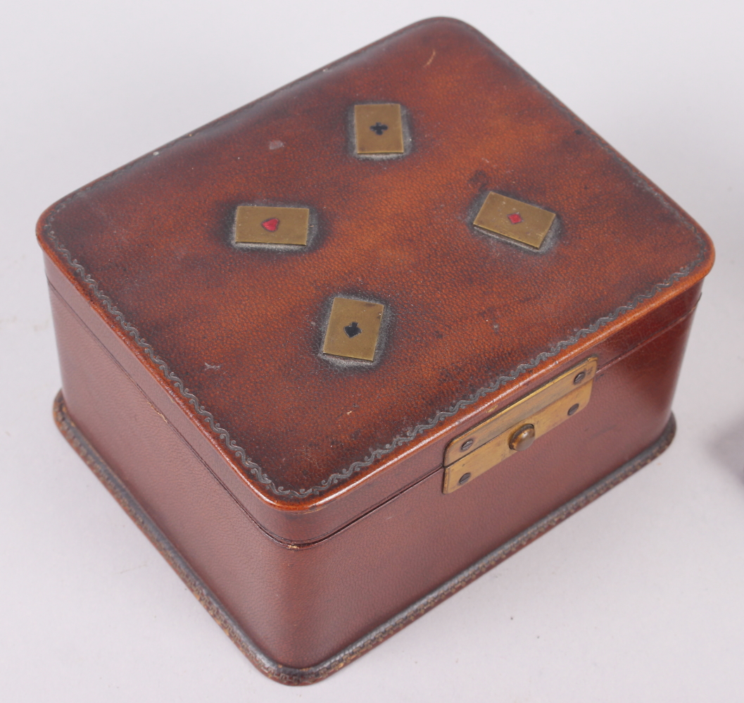A leather playing card box, two bezique markers, a cased set of four sterling silver bridge - Image 4 of 4