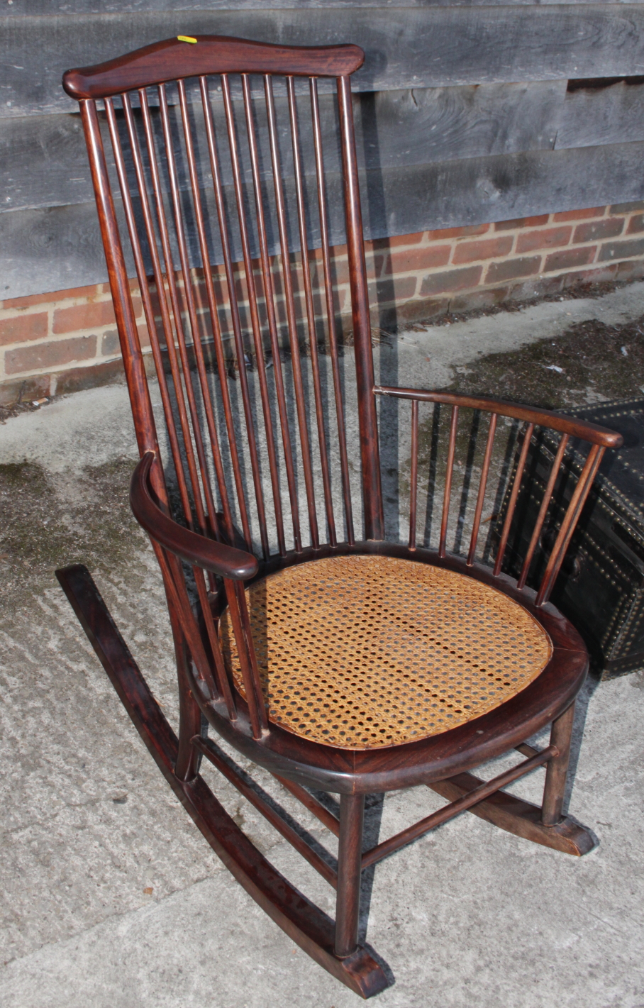 A tall spindle back rocking chair with caned seat panel - Image 2 of 2