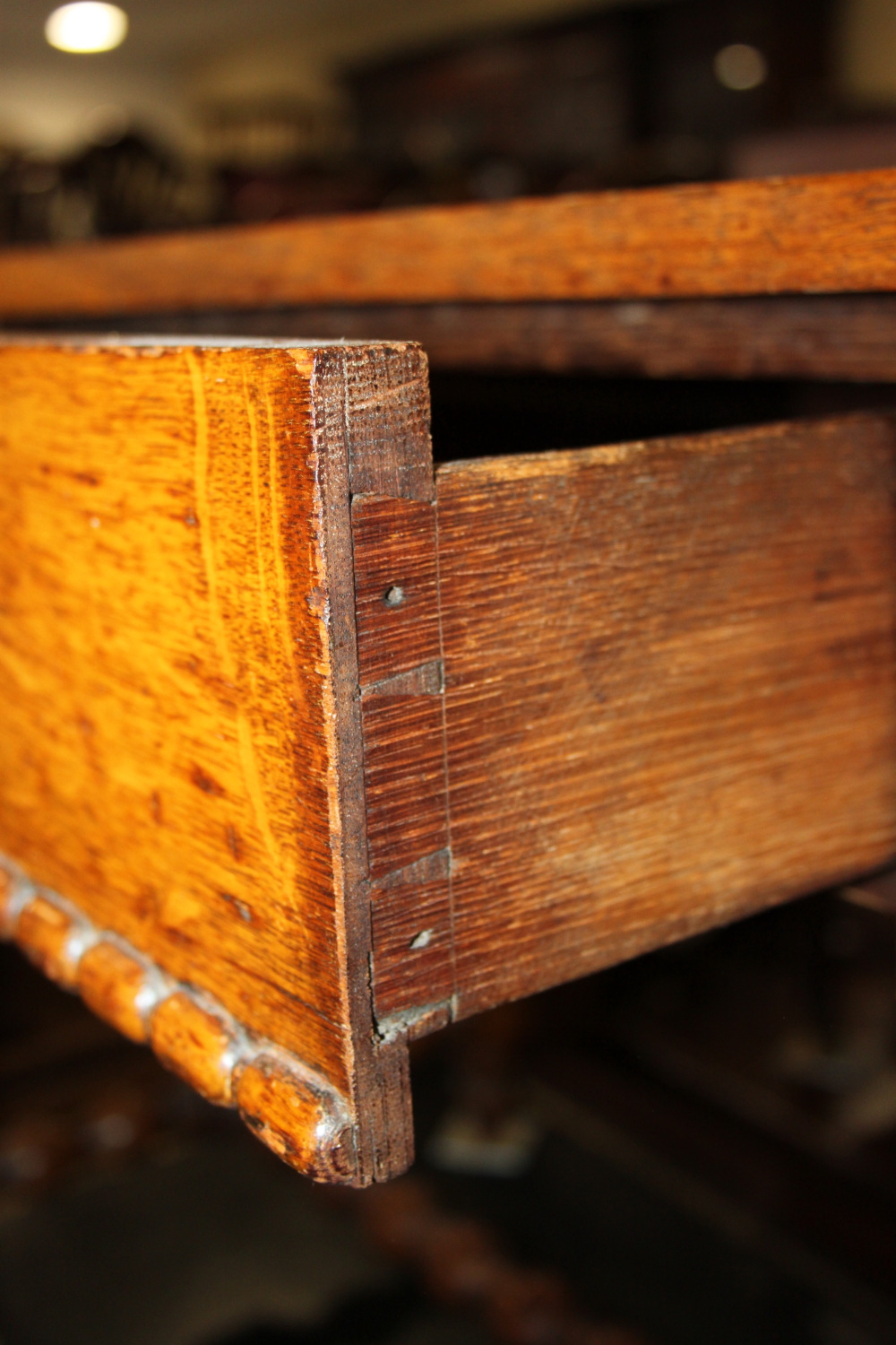 A 19th century oak side table, fitted frieze drawer, on bobbin turned supports, 36" wide - Image 4 of 7