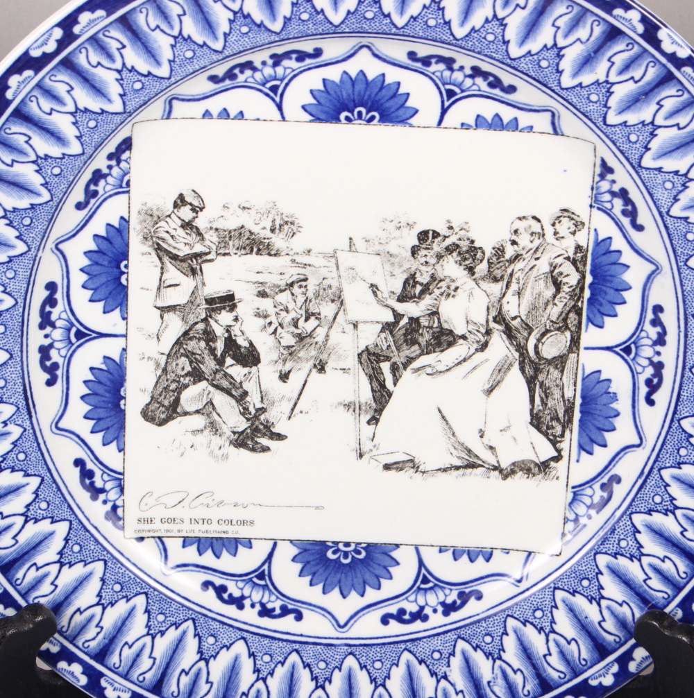 Seven Royal Doulton blue and white decorated "Gibson Girls" cabinet plates, 10 1/2" dia - Image 3 of 9