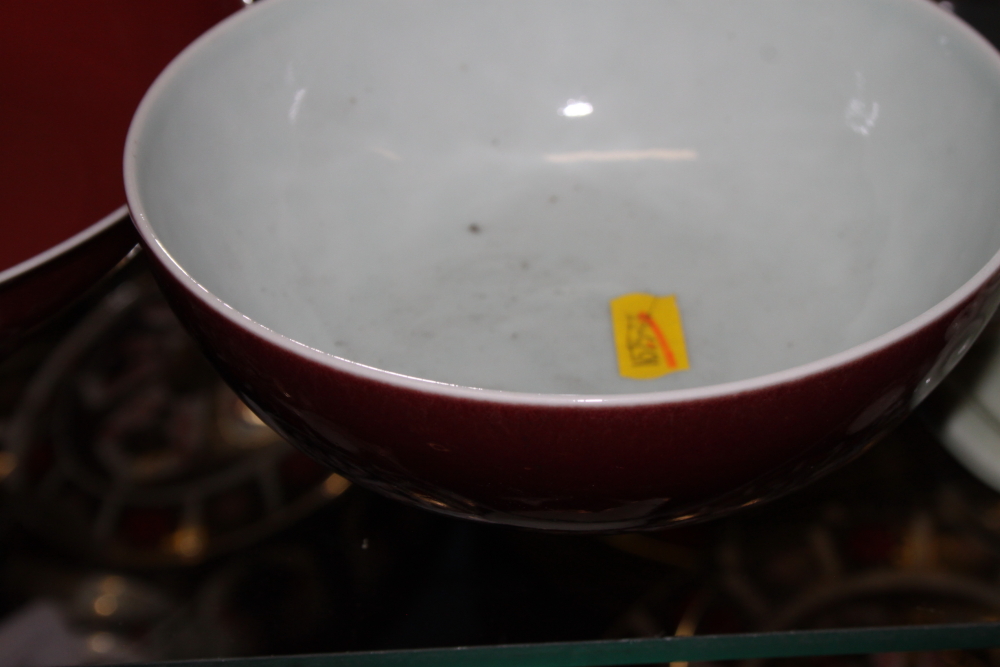 A Chinese sang de beouf bowl, 5 3/4" dia, a similar dish and a green glazed raised dish - Image 26 of 29