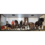 A Beswick model of a horse with jockey, other model horses and carriages, a Murano glass clown, an