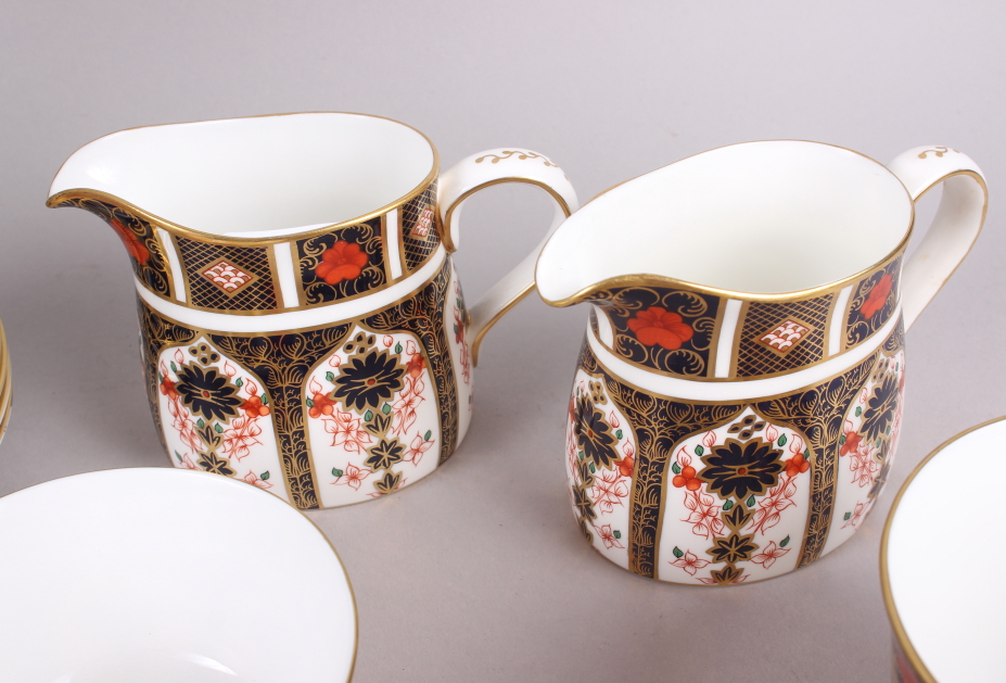 A Royal Crown Derby "Old Imari" 1128 pattern teaset, comprising teapot, two sugar bowls, two cream - Image 7 of 14