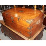 A 19th century camphor wood trunk, inset brass corners and brackets, 32" wide