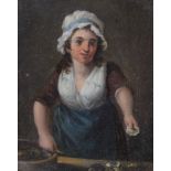 A 19th century oil on panel, shucking oysters, 4 1/2" x 3 3/4", in gilt frame