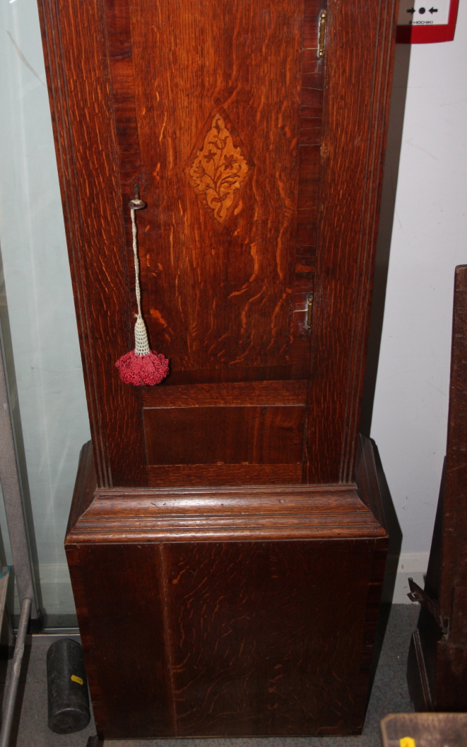 A 19th century oak long case clock, painted dial inscribed "J Brooks Stratford on Avon", door to - Image 2 of 3