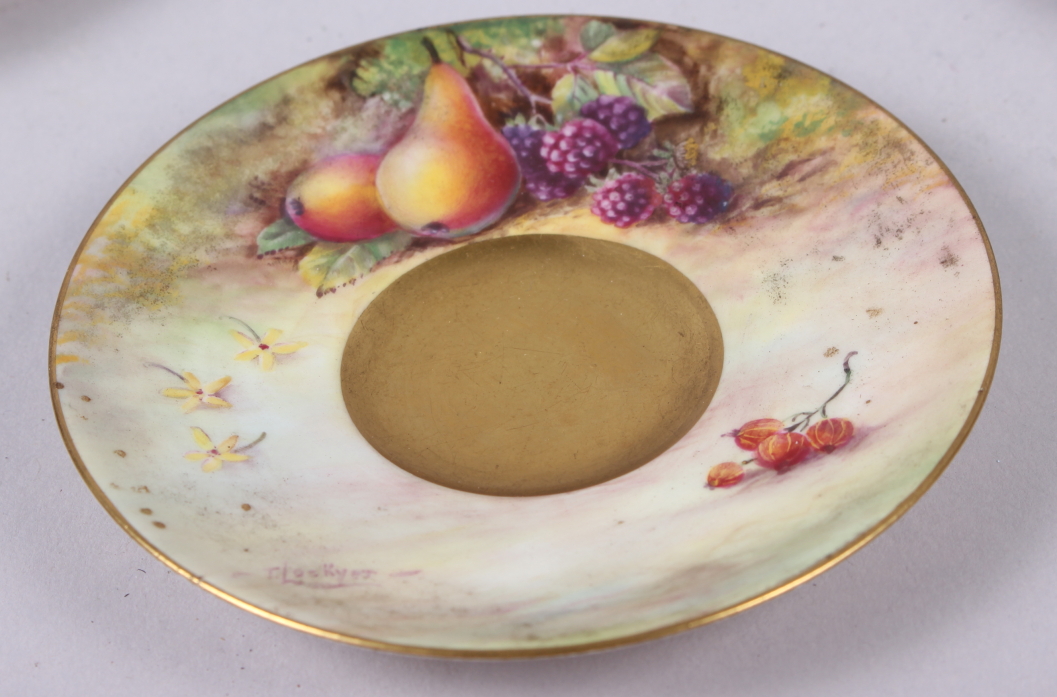 A Royal Worcester cabinet cup and saucer, painted fruit, by T Lockyer (chip to rim) and two other - Image 6 of 24