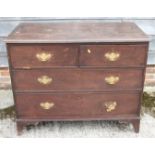 A Georgian provincial oak chest of two short and two long graduated drawers, on bracket feet, 44"