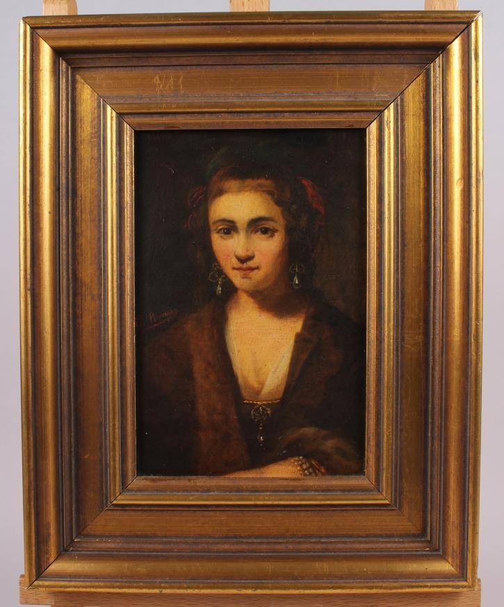 G Romereo: oil on canvas, portrait of a girl, 9" x 6", in gilt frame - Image 2 of 4