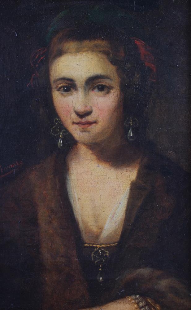 G Romereo: oil on canvas, portrait of a girl, 9" x 6", in gilt frame