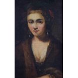 G Romereo: oil on canvas, portrait of a girl, 9" x 6", in gilt frame