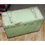 A green painted storage box with metal fittings, 24" wide