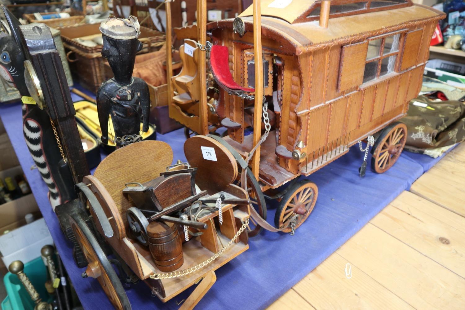 A wooden scale model wagon, other wagons, a model of a cat and other items - Image 2 of 2