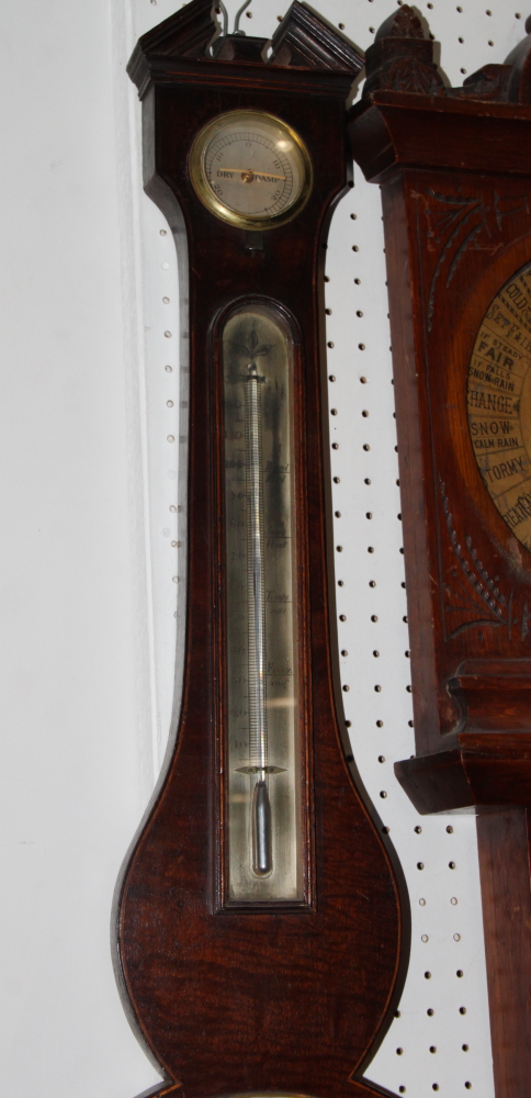A 19th century syphon tube barometer, thermometer and hygrometer, with silvered dial, 38" high - Image 2 of 3