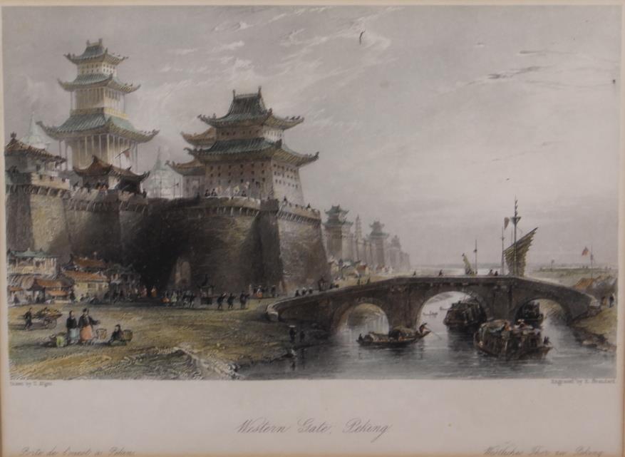 Six coloured prints, views of Peking and Macao, in cream frames - Image 8 of 8
