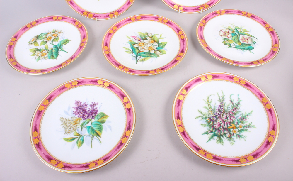 A Continental porcelain dessert service with hand-painted floral decoration and pink and gilt - Image 6 of 8