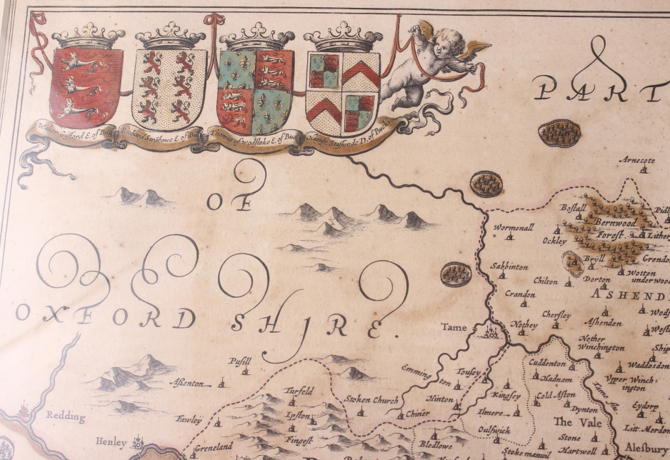 After Jansson: a 17th century hand-coloured map of parts of Berkshire, Oxfordshire, Middlesex, - Image 5 of 8