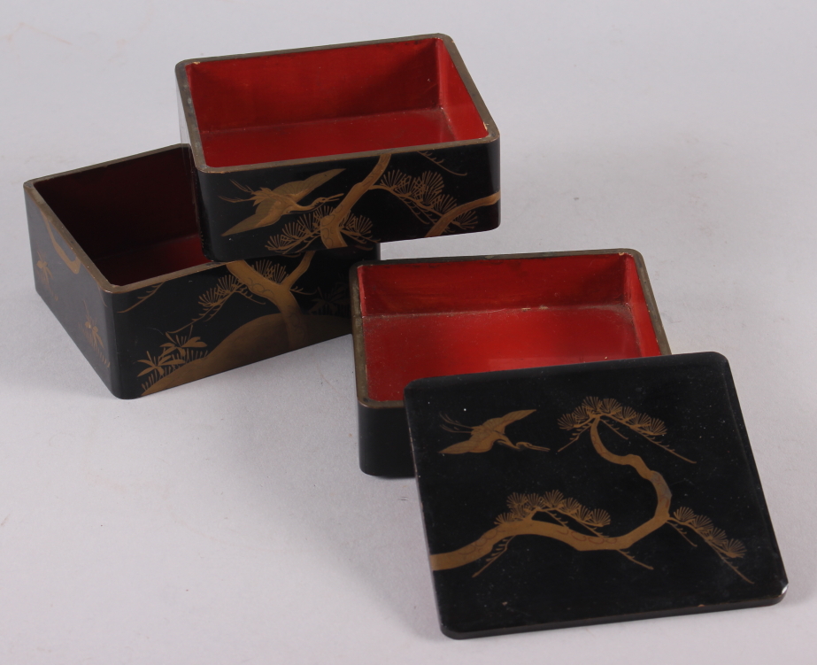 A Japanese scholar's lacquered desk accessory, a lacquered three-compartment box, a document box and - Image 4 of 4