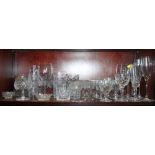 Three Dartington wine glasses, a pair of brandy balloons, champagne flutes and other table glass