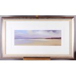 William A Jones: pastels, coastal scene, 7" x 20 3/4", in silvered frame