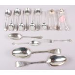 A set of six Old English pattern silver teaspoons, a pair of George III silver tablespoons, two