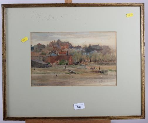 A H Hart: watercolours, view of Rye, 7 1/2" x 12", in gilt frame, and George Miller, '81: "The