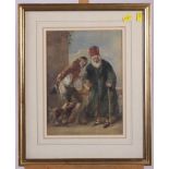 Joseph Wilkes: watercolour study, ragamuffin with dog and an old man, 11" x 8", in wash line mount