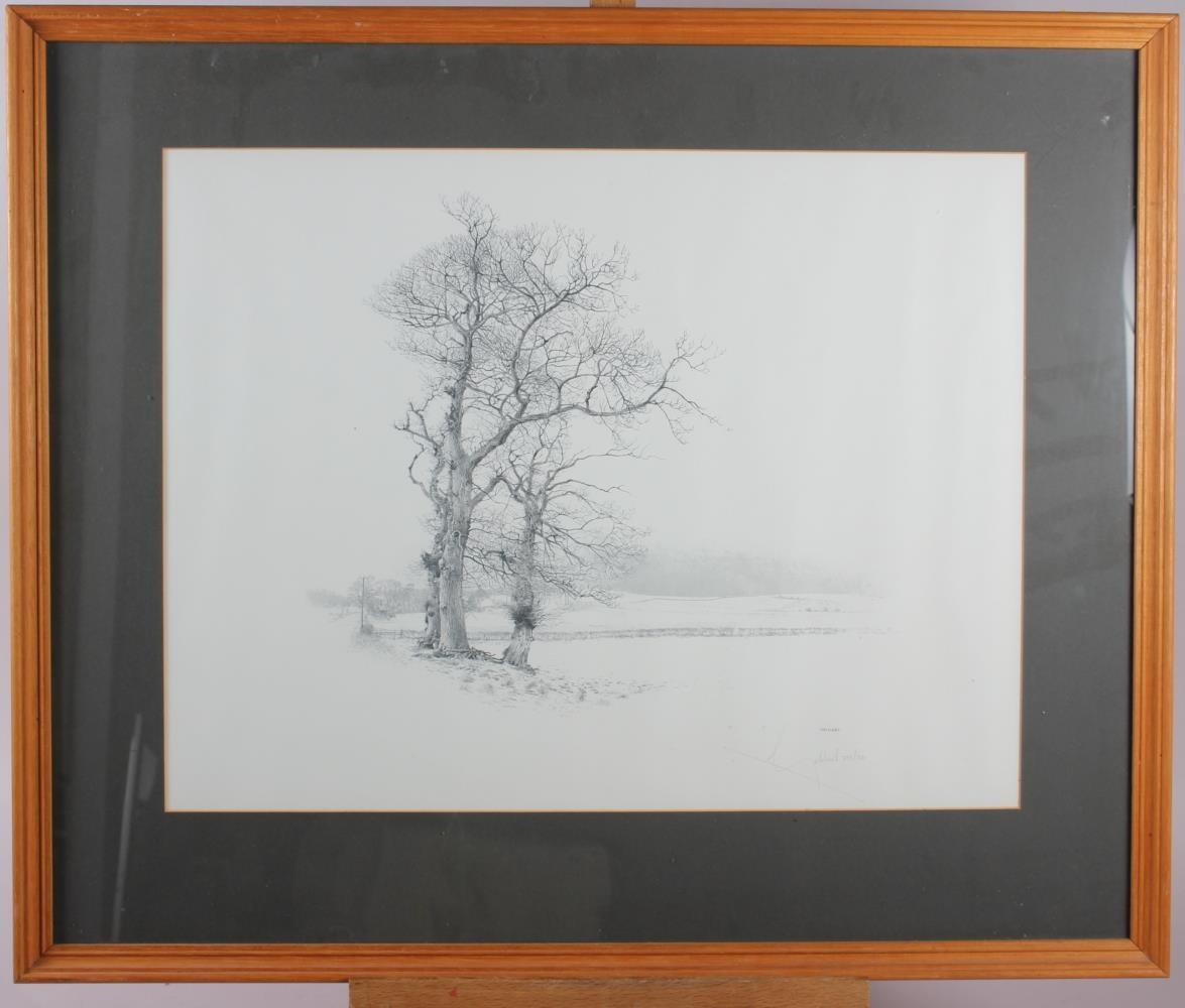 Geldart: three signed limited edition black and white prints, studies of trees, in pine strip frames - Image 2 of 3