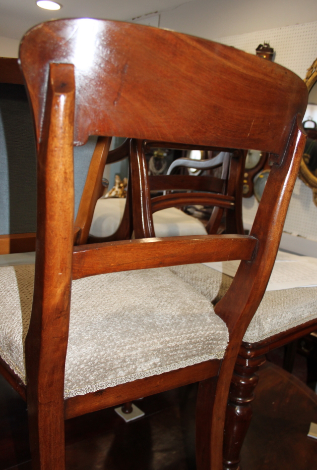 A set of four 19th century mahogany dining chairs with plain top and back rails and stuffed over - Image 3 of 3