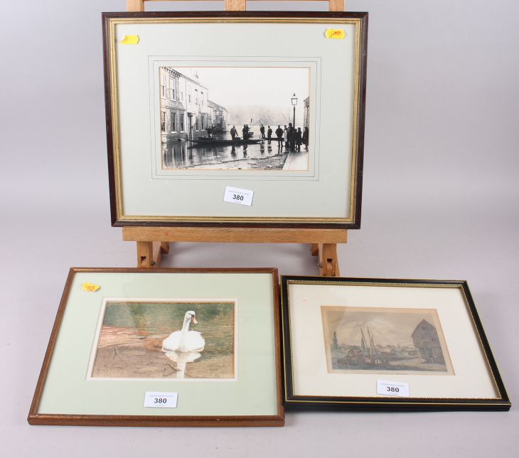 A Tombleson hand-coloured print, "Island near Henley", in Hogarth frame, and three other pictures - Image 3 of 3