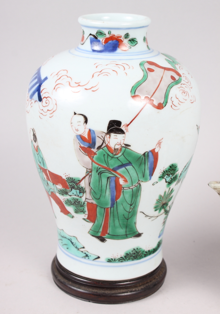 A Chinese famille vert baluster vase, decorated figures in a garden, 7" high, a famille vert teapot, - Image 2 of 25
