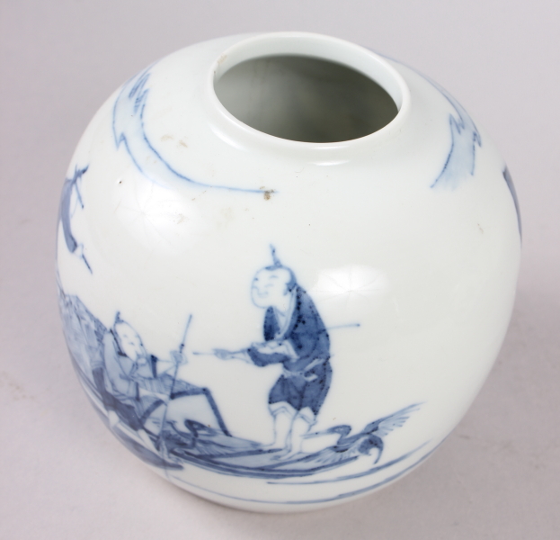 A Chinese blue and white ginger jar, decorated figures on boats, 5" high, another ginger jar, a bowl - Image 9 of 15