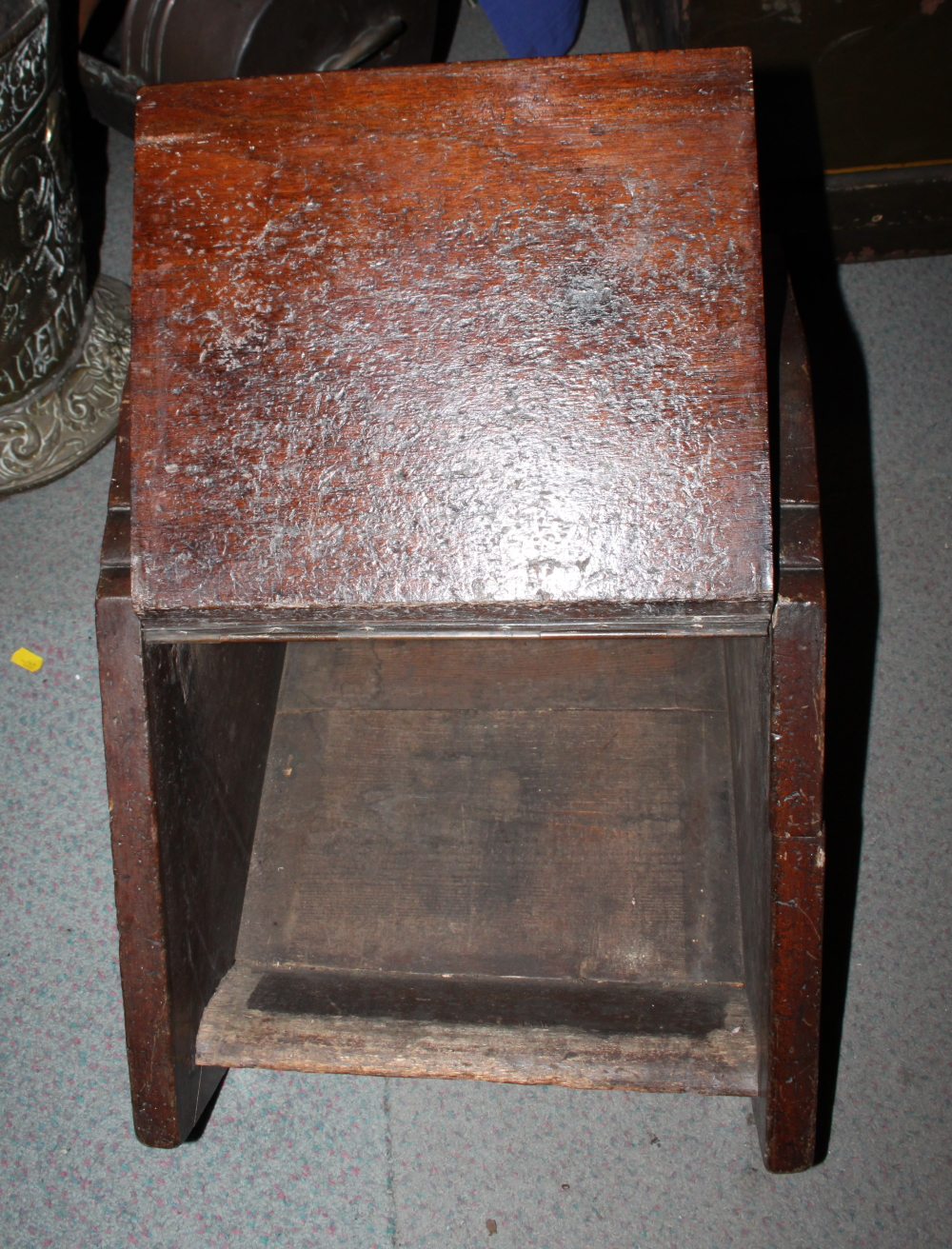A Victorian stained wood coal purdonium and a copper coal shute - Image 2 of 2