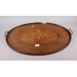 An Edwardian oval two-handled tray with floral marquetry panel, 28" wide