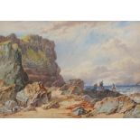 John Adams Houston, 1802-1884: watercolours, three figures on rocks, Calgary Bay, Isle of Mull,