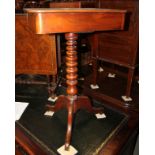 A 19th century walnut work table, fitted end drawer, on bobbin turned supports, 17" x 15"