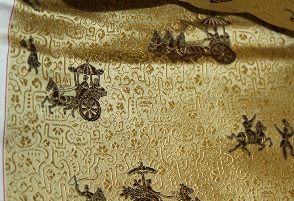 A Chinese silk panel with horse and carriage design in shades of gold and khaki, 214" x 30", a - Image 3 of 23