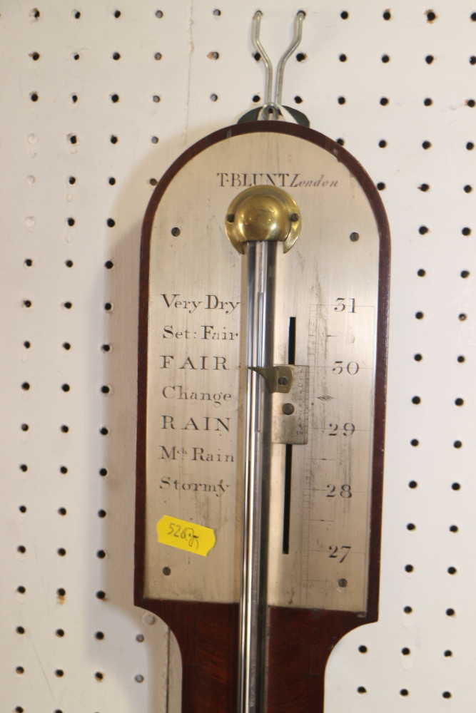 An early 19th century stick barometer, in mahogany case with plain arched top, register plate - Image 2 of 3