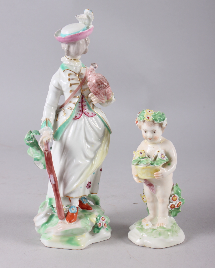 Two 18th century Derby porcelain figures (damages), three early blue and white teapots, and other - Image 5 of 7