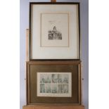 An assortment of framed prints and watercolours, in a box