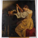 Schaffer: watercolour, street scene in Tours, 17" x 11", and a coloured print, woman with lute,