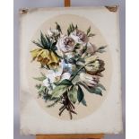 Nancy Wilkinson: a pair of unframed oval watercolours, floral studies, signed in pencil verso, 24" x
