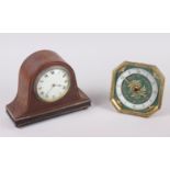 An Edwardian mantel clock, in arched top mahogany case, and another mantel clock, in green and