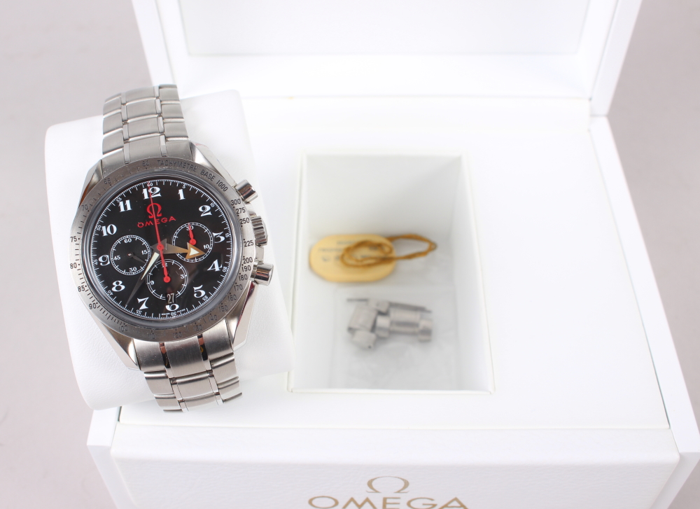 An Omega Speedmaster "Broad Arrow" Olympic stainless steel chronometer bracelet watch, Ref 35565000, - Image 3 of 11