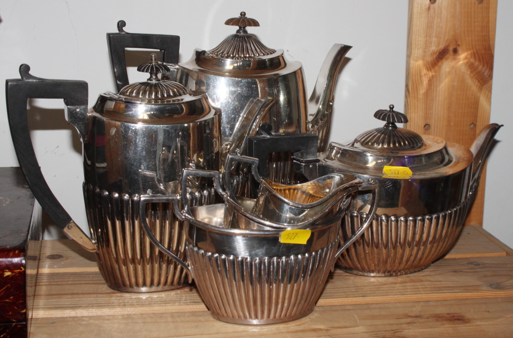 A matched silver plated six-piece half-reeded teaset