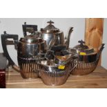 A matched silver plated six-piece half-reeded teaset