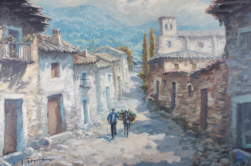 An oil on canvas, Continental town scene, 21" x 34 1/2", and another similar - Image 2 of 6