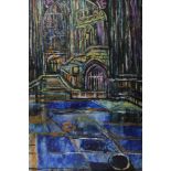 Theo Garman: oil on paper, cathedral interior, 39" x 27",