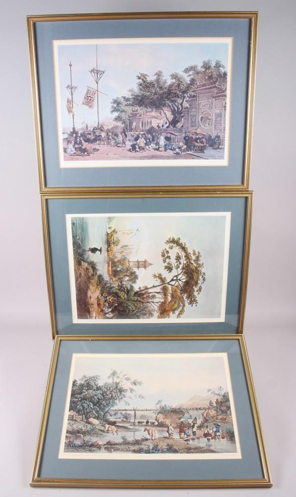 Three 18th century French colour prints, Chinese figures, in gilt frames, and after Auguste - Image 10 of 14