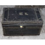 A Victorian black nailed leather trunk, lid decorated initials "CL", 24" wide x 14" deep x 13 1/2"